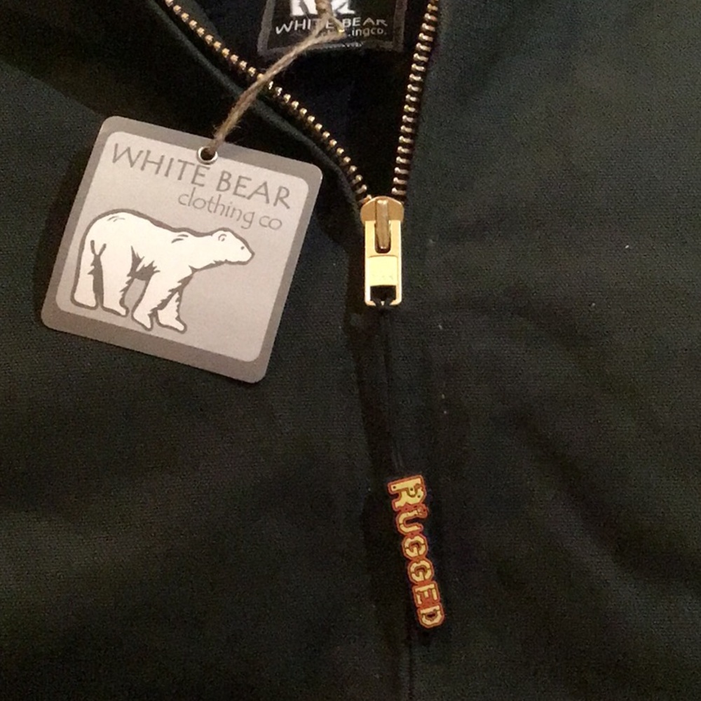 White Bear Cotton Duck Hooded Jacket  with Custom “Rugged” Zipper Pull